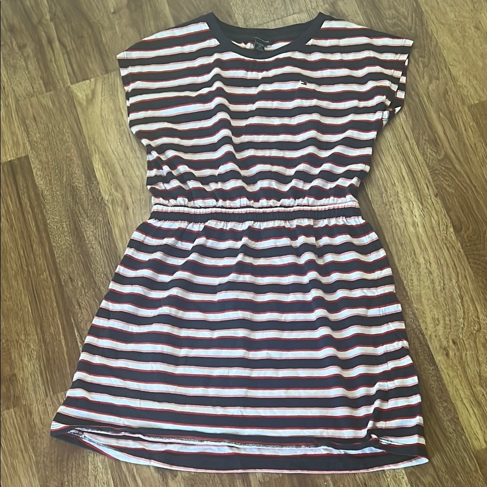 Tommy Hilfiger Blue and White Casual Sundress with Cap Dolman Sleeves
